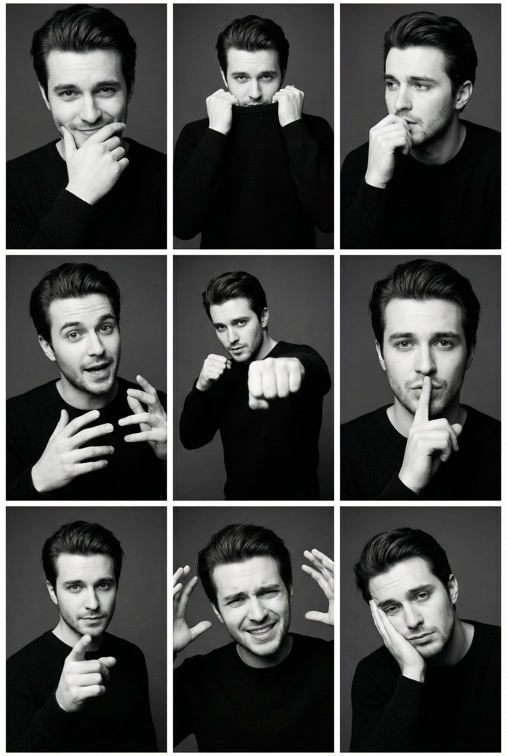 Multi-Emotion Portrait of Man in Black